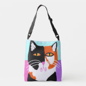 Funky Calico Cat Abstracte Kunst Crossbody Tas (Achterkant)