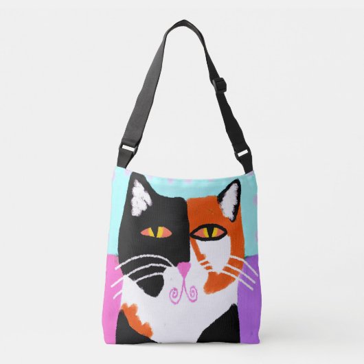 Funky Calico Cat Abstracte Kunst Crossbody Tas (Voorkant)
