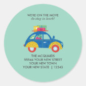 Funky Car Moving Aankondiging Ronde Sticker (Voorkant)