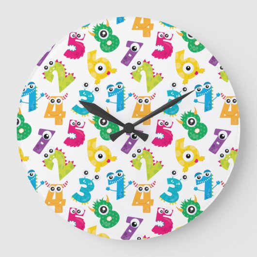 Funky Cartoon Monster Numbers Math School Pattern Grote Klok (Voorkant)
