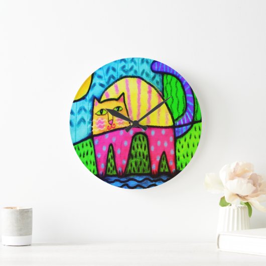 Funky Cat Abstract schilderen Grote Klok (Huis)