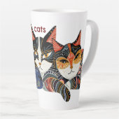 Funky Cat Folk Art Kleurrijke Abstracte Latte Mok (Rechterhoek)