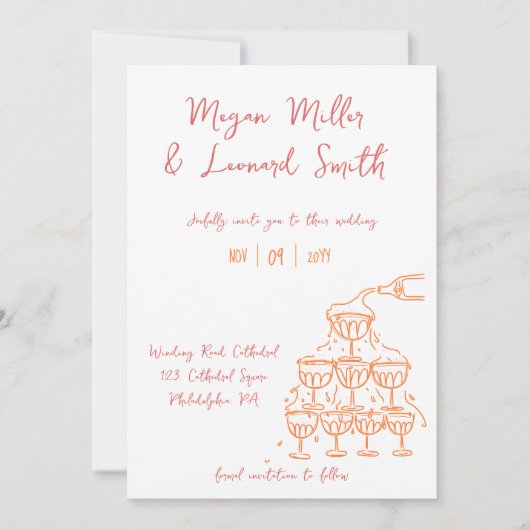 Funky champagnetoren redden de datum bruiloft kaart (Voorkant)