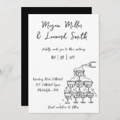 Funky champagnetoren redden de datum bruiloft kaart (Voorkant / Achterkant)