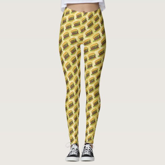 Funky Cheeseburger Gestreepte Fast Food Burger Pri Leggings (Voorkant)