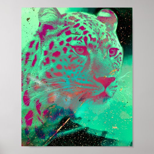 Funky Cheetah Psychedelic Mint Hot Pink Art Poster (Voorkant)