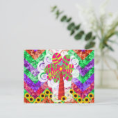 Funky Chevron Mosaic Tree Swirls Sunflower Summer Briefkaart (Staand voorkant)