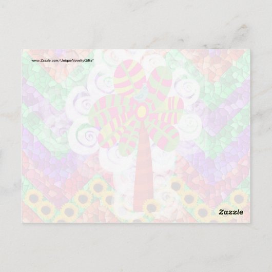 Funky Chevron Mosaic Tree Swirls Sunflower Summer Briefkaart (Achterkant)