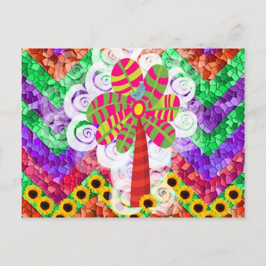 Funky Chevron Mosaic Tree Swirls Sunflower Summer Briefkaart (Voorkant)