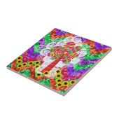 Funky Chevron Mosaic Tree Swirls Sunflower Summer Tegeltje (Zijkant)