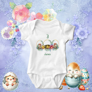 Funky Chicken Easter Bunny Floral Monogram op maat Romper