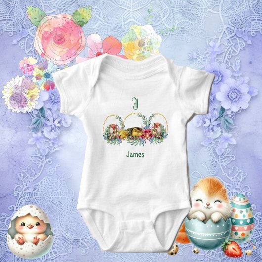 Funky Chicken Easter Bunny Floral Monogram op maat Romper