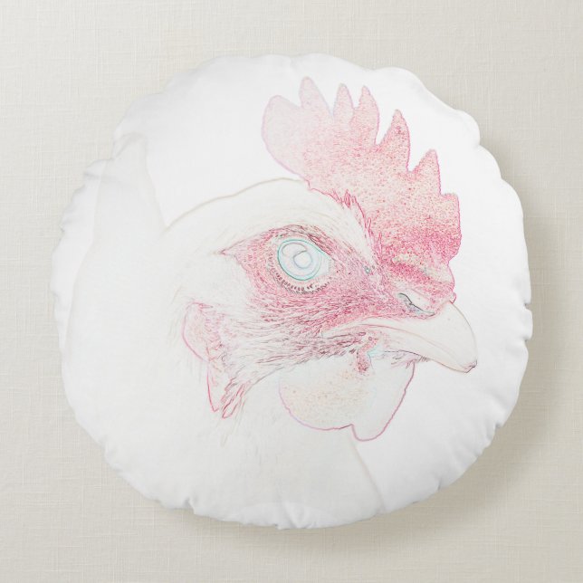 Funky Chicken Hen Rooster Head Rond Kussen (Voorkant)
