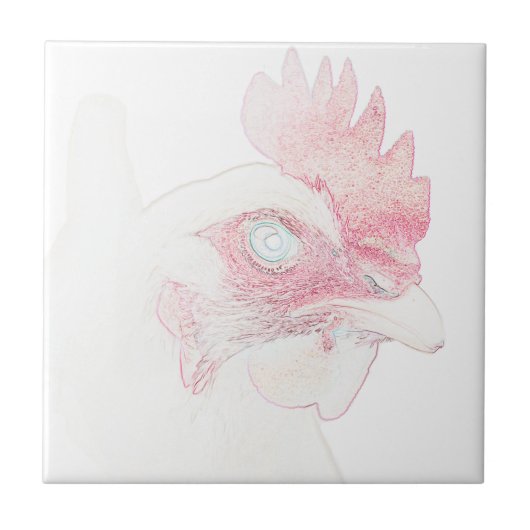 Funky Chicken Hen Rooster Head Sketch Tegeltje (Voorkant)