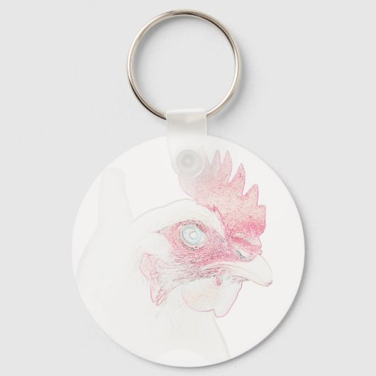 Funky Chicken Hen Rooster Head Sleutelhanger (Voorkant)