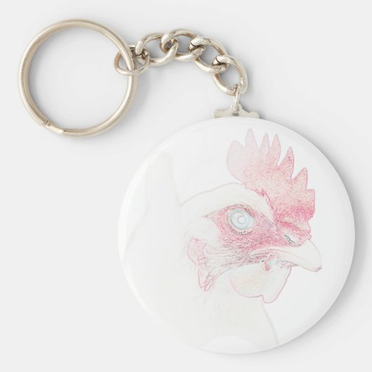 Funky Chicken Hen Rooster Head Sleutelhanger (Voorkant)