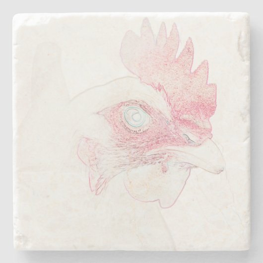 Funky Chicken Hen Rooster Head Stenen Onderzetter (Voorkant)