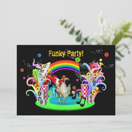 Funky Chicken Party-uitnodiging Kaart (Staand voorkant)