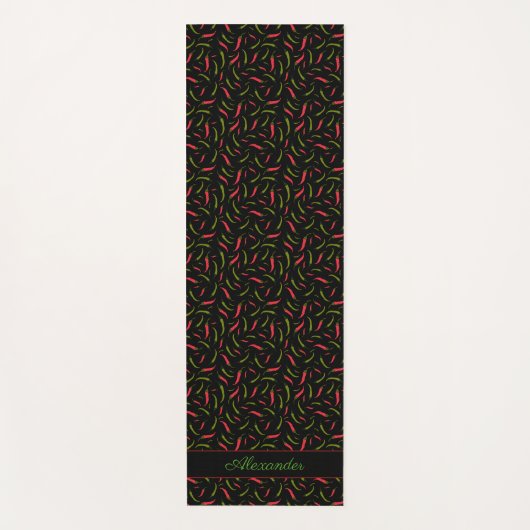 Funky Chili Peppers patterned Black Food Theched Yogamat (Voorkant)