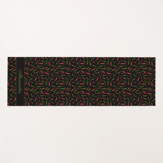 Funky Chili Peppers patterned Black Food Theched Yogamat (Voorkant (horizontaal))