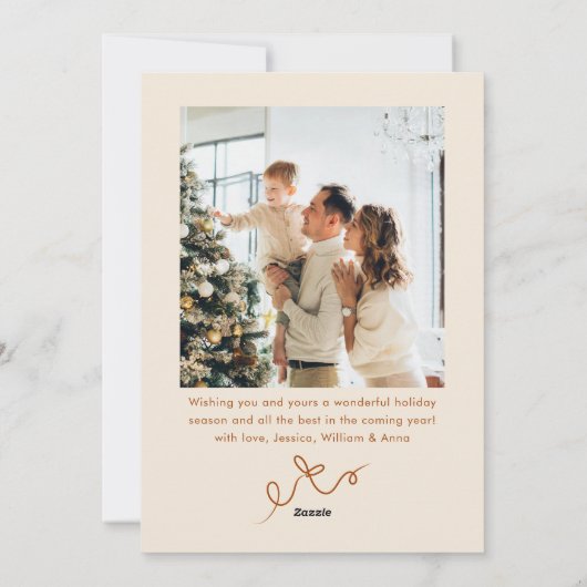 Funky Christmas Boho Beige Bow Ribbon 2 Photo Feestdagenkaart (Achterkant)