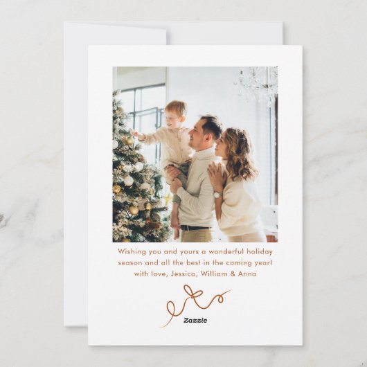 Funky Christmas Boho Beige Bow Ribbon 2 Photo Feestdagenkaart (Achterkant)