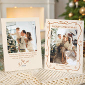 Funky Christmas Boho Beige Bow Ribbon 2 Photo Feestdagenkaart
