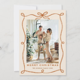 Funky Christmas Boho Beige Bow Ribbon 2 Photo Feestdagenkaart