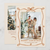 Funky Christmas Boho Beige Bow Ribbon 2 Photo Feestdagenkaart (Voorkant / Achterkant)