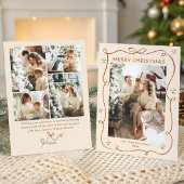 Funky Christmas Boho Beige Bow Ribbon 5 Photo Feestdagenkaart