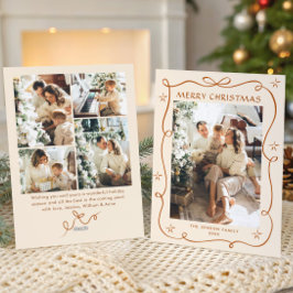 Funky Christmas Boho Beige Bow Ribbon 5 Photo Feestdagenkaart