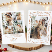 Funky Christmas Boho Beige Bow Ribbon 5 Photo Feestdagenkaart