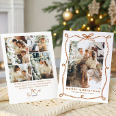 Funky Christmas Boho Beige Bow Ribbon 5 Photo Feestdagenkaart