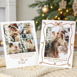 Funky Christmas Boho Beige Bow Ribbon 5 Photo Feestdagenkaart