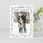 Funky Christmas Boho Black Bow Ribbon 2 Photo Feestdagenkaart (Staand voorkant)