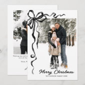 Funky Christmas Boho Black Bow Ribbon 2 Photo Feestdagenkaart (Voorkant / Achterkant)