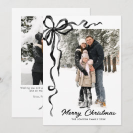 Funky Christmas Boho Black Bow Ribbon 2 Photo Feestdagenkaart