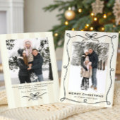 Funky Christmas Boho Black Bow Ribbon 2 Photo Feestdagenkaart