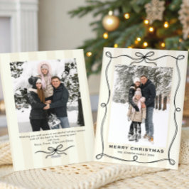 Funky Christmas Boho Black Bow Ribbon 2 Photo Feestdagenkaart