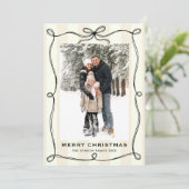 Funky Christmas Boho Black Bow Ribbon 2 Photo Feestdagenkaart (Staand voorkant)
