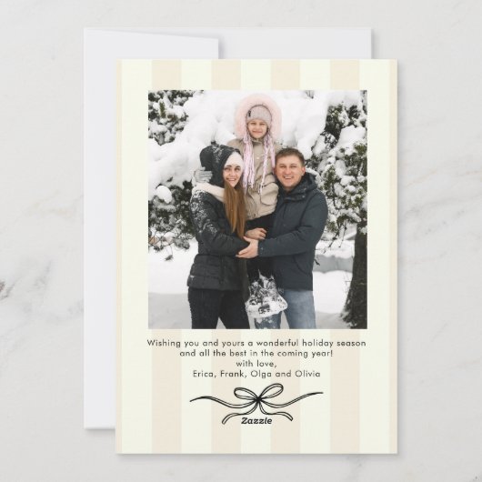 Funky Christmas Boho Black Bow Ribbon 2 Photo Feestdagenkaart (Achterkant)