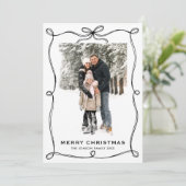 Funky Christmas Boho Black Bow Ribbon 3 Photo Feestdagenkaart (Staand voorkant)