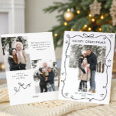 Funky Christmas Boho Black Bow Ribbon 3 Photo Feestdagenkaart