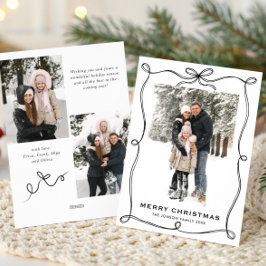 Funky Christmas Boho Black Bow Ribbon 3 Photo Feestdagenkaart