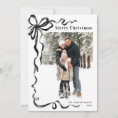 Funky Christmas Boho Black Bow Ribbon 5 Photo Feestdagenkaart (Voorkant)