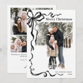 Funky Christmas Boho Black Bow Ribbon 5 Photo Feestdagenkaart (Voorkant / Achterkant)