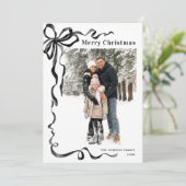 Funky Christmas Boho Black Bow Ribbon 5 Photo Feestdagenkaart (Staand voorkant)