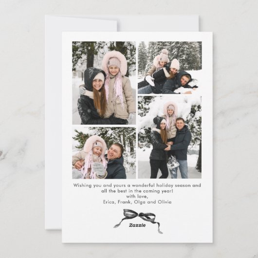 Funky Christmas Boho Black Bow Ribbon 5 Photo Feestdagenkaart (Achterkant)