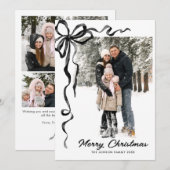 Funky Christmas Boho Black Bow Ribbon 5 Photo Feestdagenkaart (Voorkant / Achterkant)