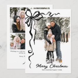 Funky Christmas Boho Black Bow Ribbon 5 Photo Feestdagenkaart